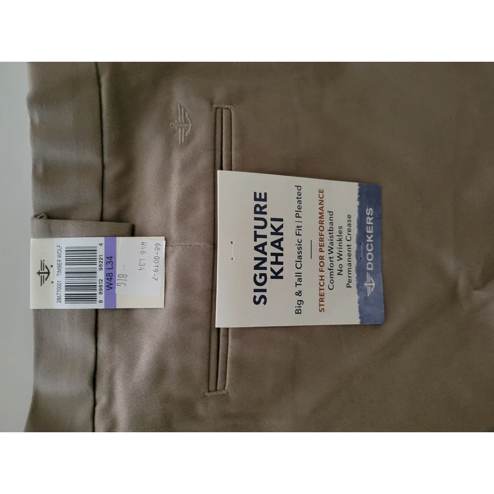 Dockers Signature Khaki Cotton Stretch Classic Fit Pleated Pants Sz: 48 X 34 NWT